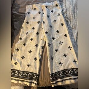 White linen wide leg with black embroidery. Zara xxl
